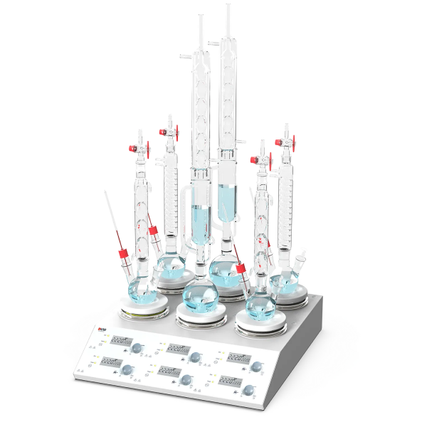 DLAB MS-H280-S6 6 Kanallı Dijital Isıtıcılı Manyetik Karıştırıcı, PT1000A Harici Sıcaklık Sensörü ve Destek Standı, LCD, 1500rpm, 280 °C, 6 x 3 L