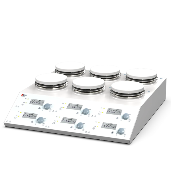 DLAB MS-H280-S6 6 Kanallı Dijital Isıtıcılı Manyetik Karıştırıcı, PT1000A Harici Sıcaklık Sensörü ve Destek Standı, LCD, 1500rpm, 280 °C, 6 x 3 L