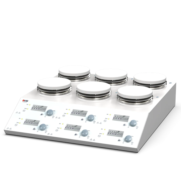 DLAB MS-H280-S6 6 Kanallı Dijital Isıtıcılı Manyetik Karıştırıcı, PT1000A Harici Sıcaklık Sensörü ve Destek Standı, LCD, 1500rpm, 280 °C, 6 x 3 L