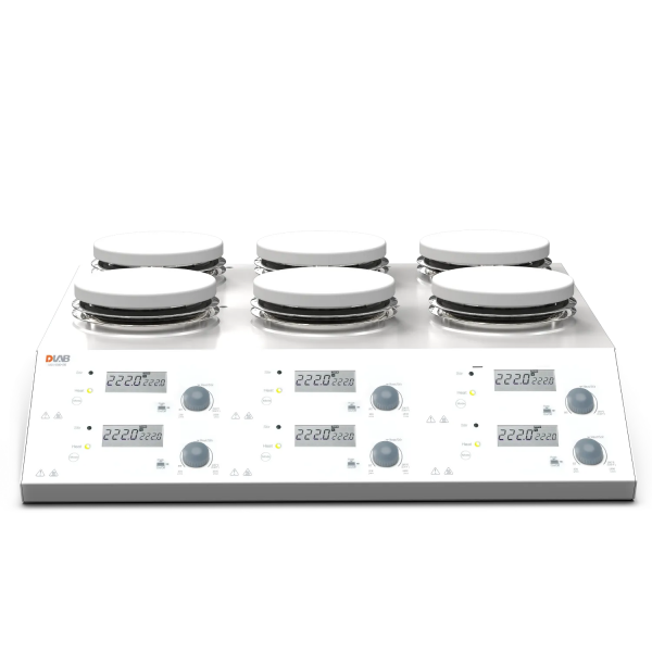 DLAB MS-H280-S6 6 Kanallı Dijital Isıtıcılı Manyetik Karıştırıcı, PT1000A Harici Sıcaklık Sensörü ve Destek Standı, LCD, 1500rpm, 280 °C, 6 x 3 L