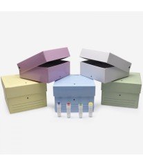 ISOLAB 092.22.102W cryo tüp kutusu - karton - 5 ml tüpler için - geçme kapaklı - beyaz