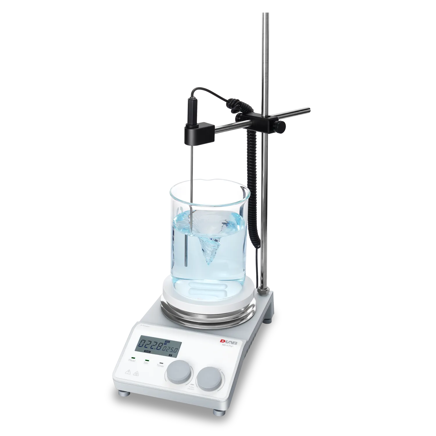 DLAB MS-H-ProA Package-2 LCD Dijital Manyetik Isıtıcılı Karıştırıcı, PT1000A Harici Sıcaklık Sensörü ve Destek Standı 340°C 20 L 1500rpm