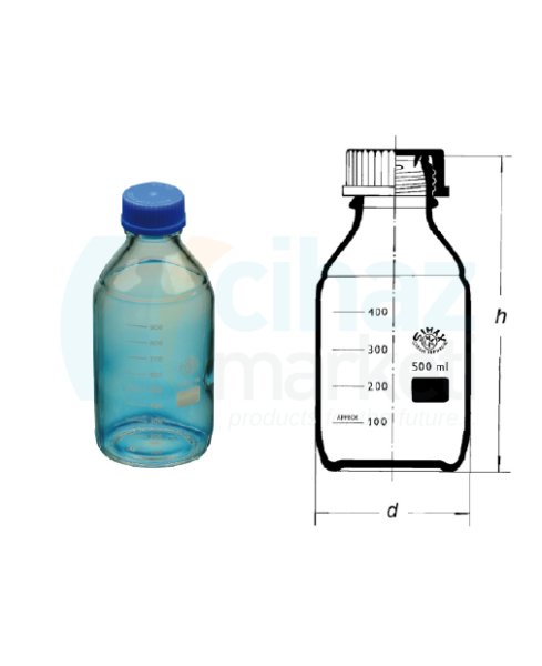 Çalışkan Cam Teknik LG2070.M.20000  Laboratuvar Şişesi, Mavi Vida Kapaklı (GL 45), Otoklavlanabilir, Şeffaf 20000 ml Hacim, 288 mm Çap, 505 mm Boy