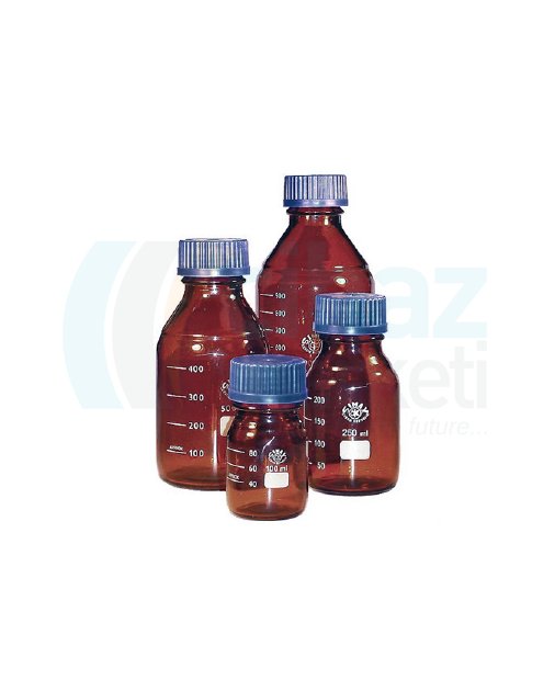 Çalışkan Cam Teknik LG2070.H.01000 Laboratuvar Şişesi, Mavi Vida Kapaklı (GL 45), Otoklavlanabilir, Amber 1000 ml Hacim, 101 mm Çap, 203 mm Boy